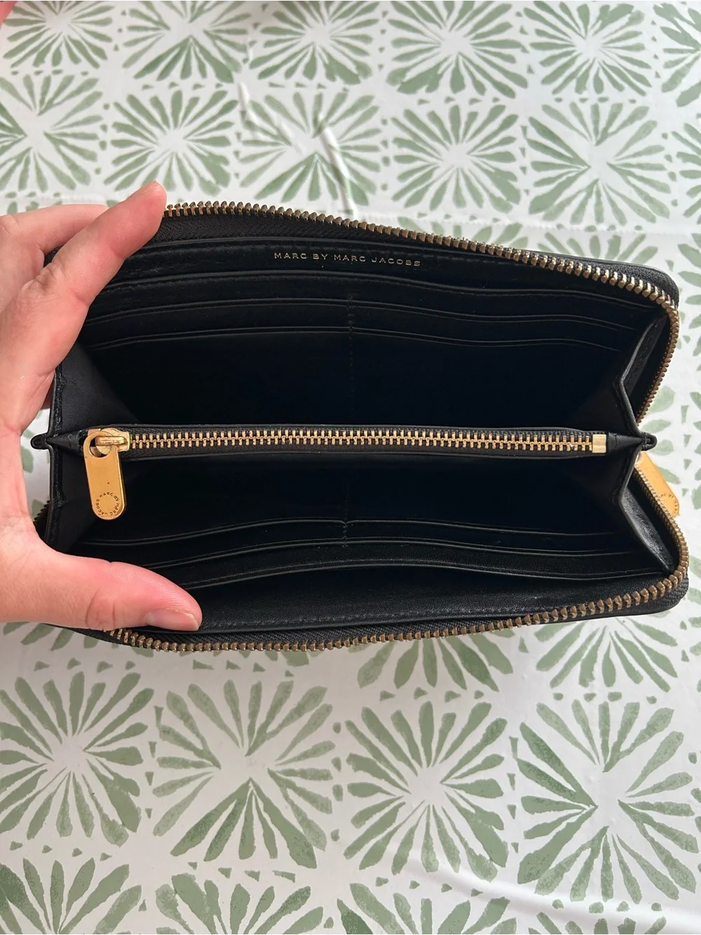 Marc By Marc Jacobs Black Leather Zip Wallet with Gold Plaque